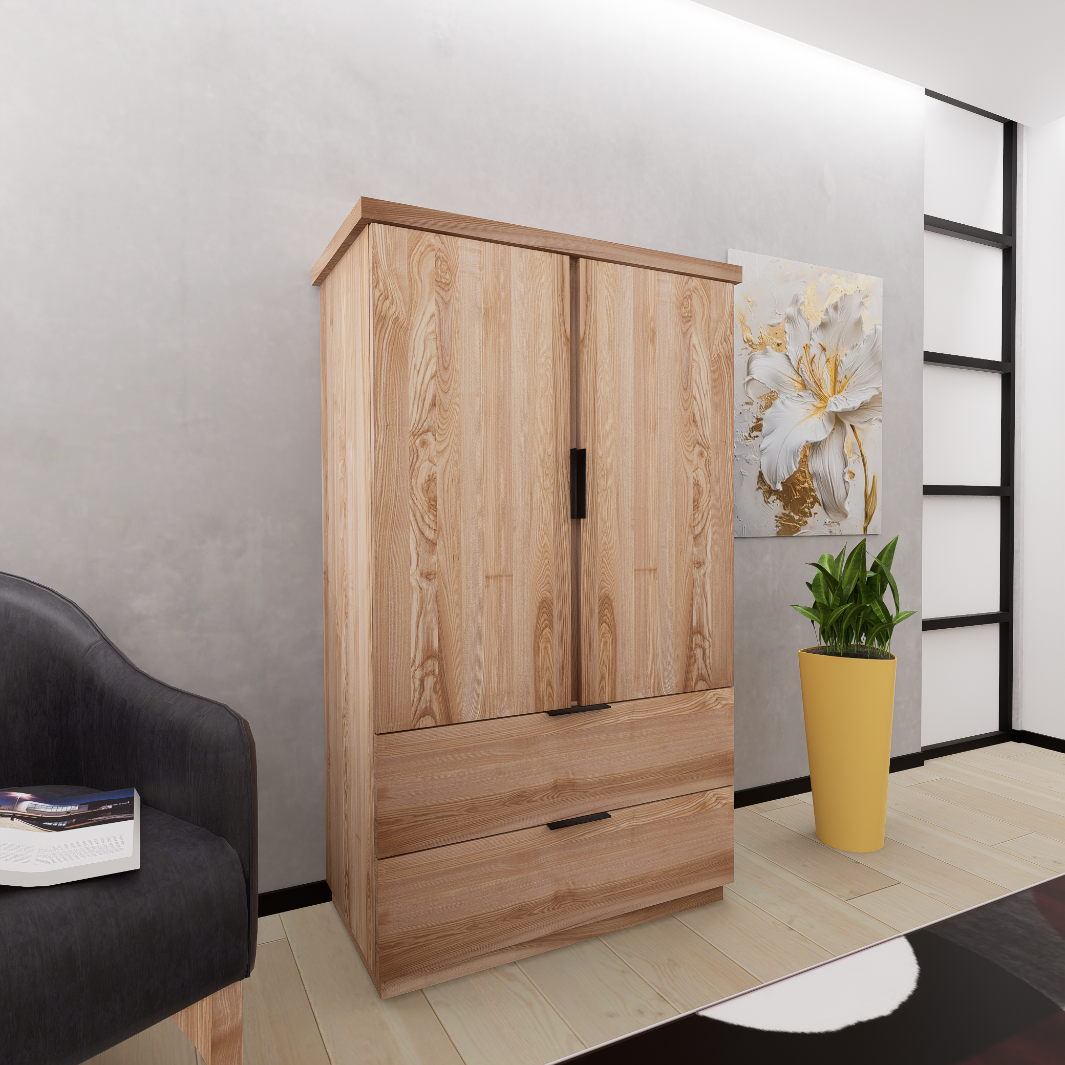 Rendu réaliste de notre armoire St-Anicet en érable naturel