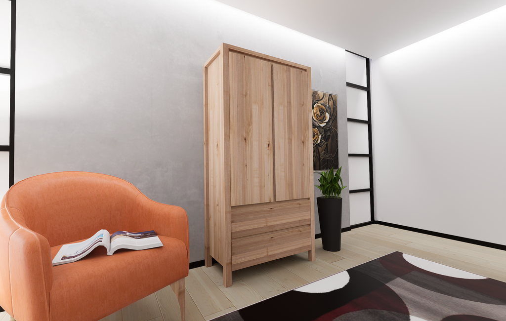 Rendu réaliste de notre armoire Montebello en érable naturel