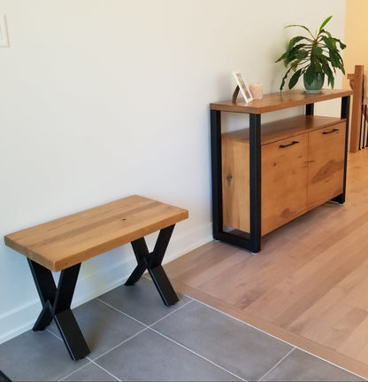 Petit banc d'entrée avec pied en acier noir collection Asbestos