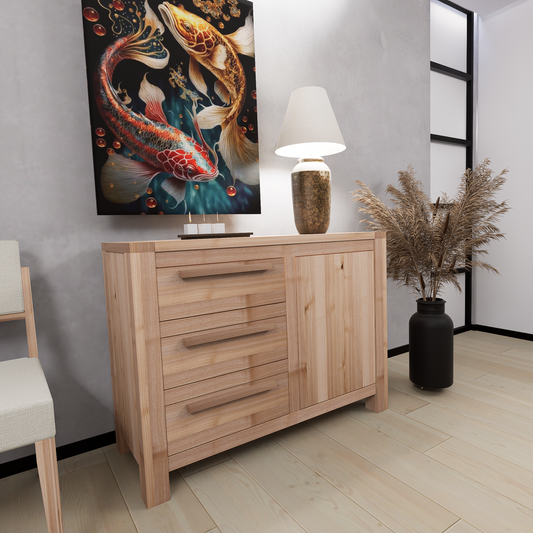 Rendu réaliste 3D du buffet collection Acton Vale 46 pouces en érable massif naturel