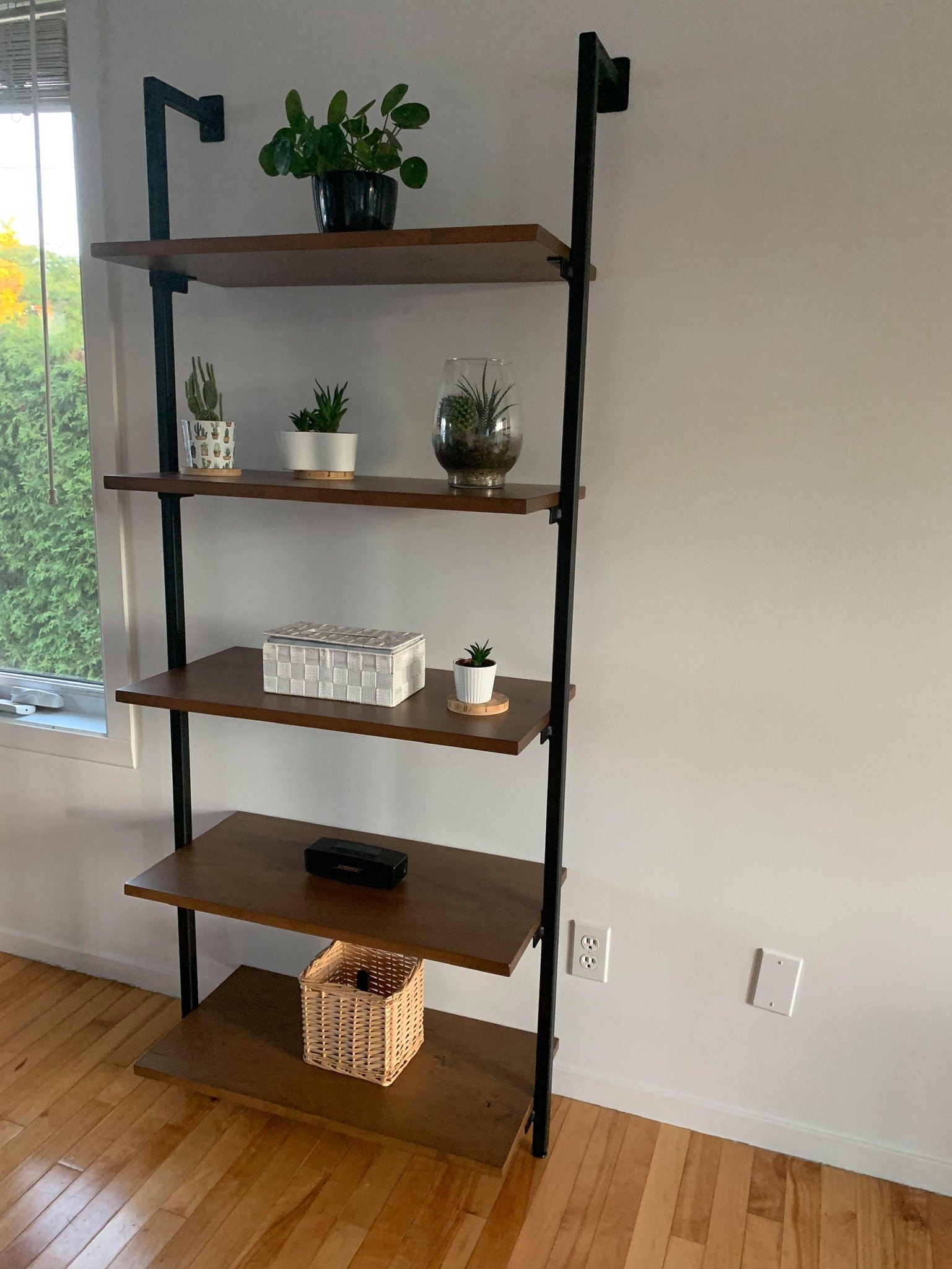 Bibliothèque murale en érable massif pour rangement